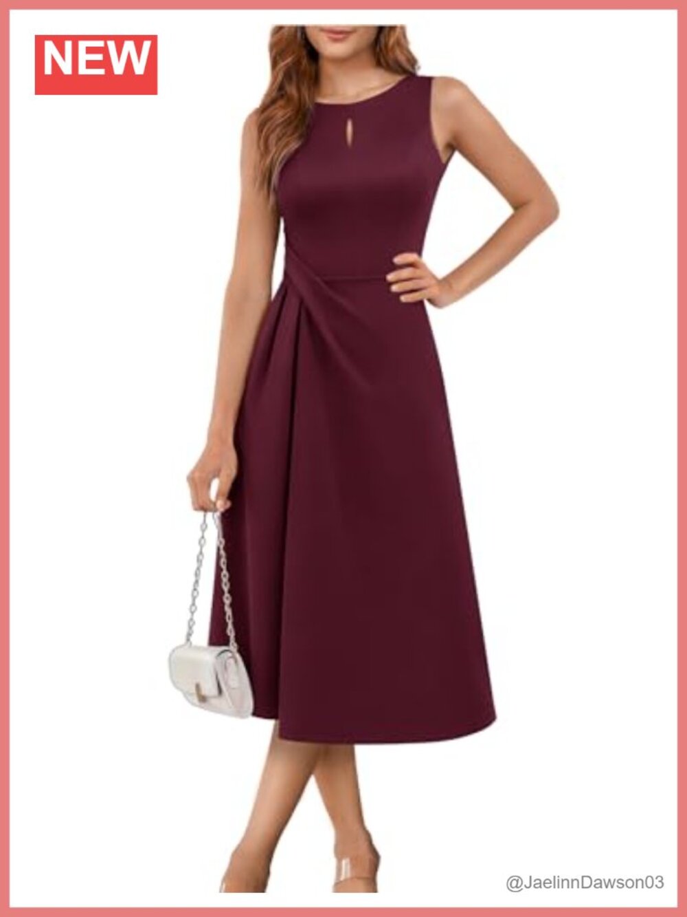 Aupuls Midi Wedding Guest Dress Formal Sleeveless A-Line Ruched Cut-Out